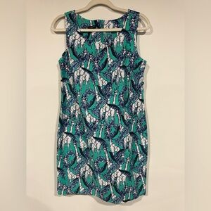 NWT Talbots Giraffe Print Shift Dress Green Blue 6